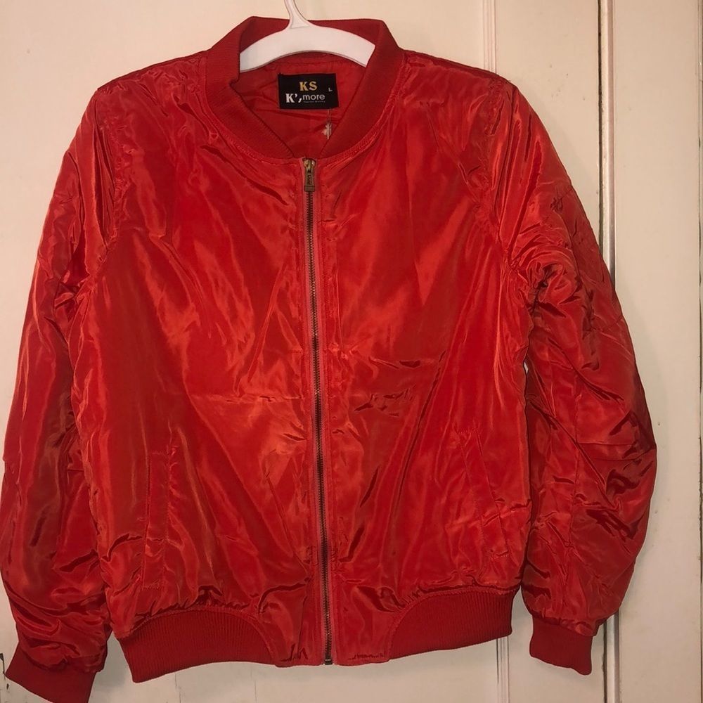 Bomber basic orange jacket arm pocket 100% polye